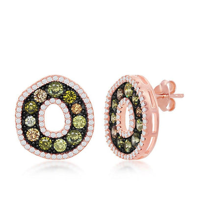 Sterling Silver Rose Gold Round Multicolor Earrings ,