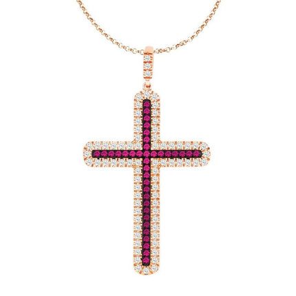 Sterling Silver Rose Gold Ruby Cross Pendant ,