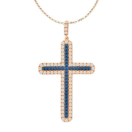Sterling Silver Rose Gold Sapphire Cross Pendant ,