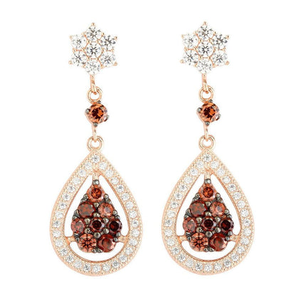 Sterling Silver Rose Gold Teardrop CZ Pave Earrings ,