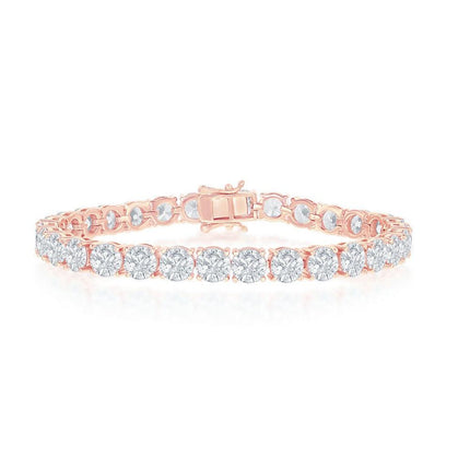 Sterling Silver Rose GP 6mm Prong-Set Round CZ Tennis Bracelet ,