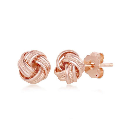 Sterling Silver Rose GP Beaded Love Knot Stud Earrings ,