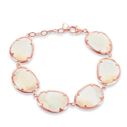 Sterling Silver Rose GP Champagne Oval Cat's Eye Bracelet, 7" ,