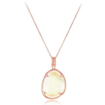 Sterling Silver Rose GP Champagne Oval Cat's Eye Necklace ,