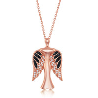 Sterling Silver Rose GP CZ Angel Movable Wings Pendant ,