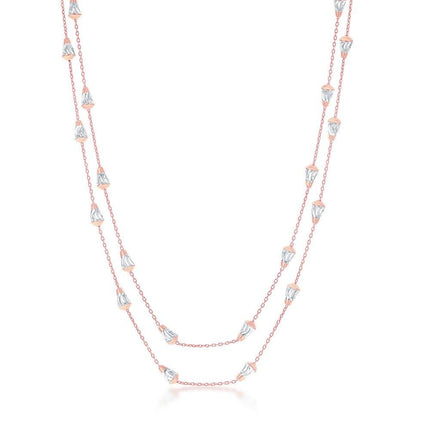 Sterling Silver Rose GP Diamond-Cut Cone Shaped Beads Chain ,