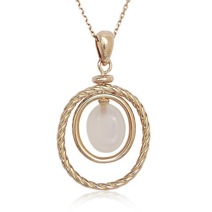 Sterling Silver Rose GP Double Oval Rose Quartz Necklace ,