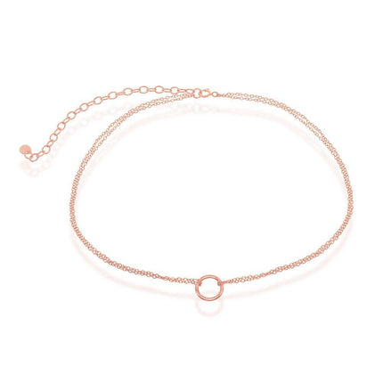 Sterling Silver Rose GP Double Strand with Open Circle Choker ,