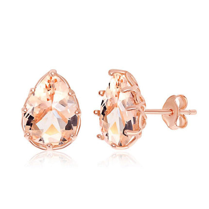 Sterling Silver Rose GP Eight-Prong Morganite CZ Stud Earrings ,