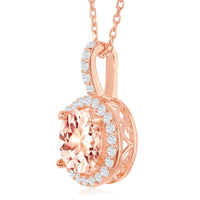 Sterling Silver Rose GP Four-Prong Round Morganite CZ Pendant ,
