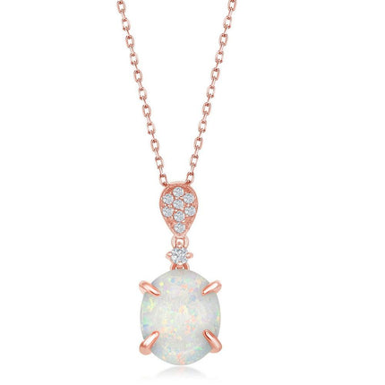 Sterling Silver Rose GP Four Prong White Inlay Opal Pendant ,