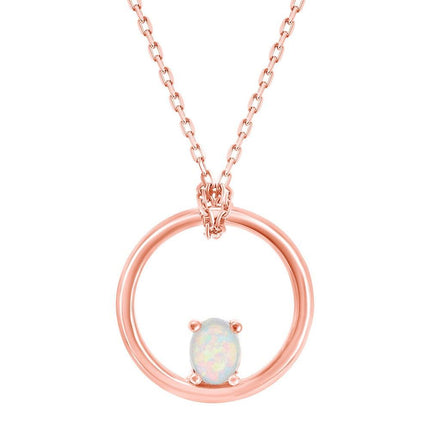 Sterling Silver Rose GP Four-Prong White Opal Pendant Chain ,