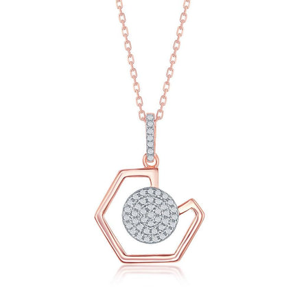 Sterling Silver Rose GP Geometric Micro-Pave Disc Pendant ,