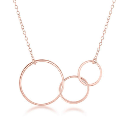 Sterling Silver Rose GP Graduating Open Circle Necklace ,