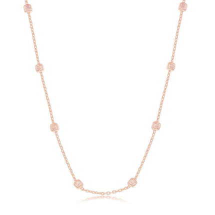 Sterling Silver Rose GP Grid Square Beaded Chain, 18" ,