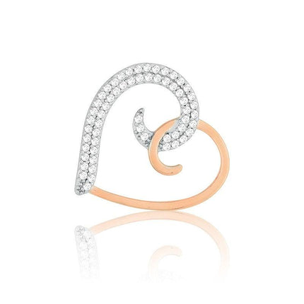 Sterling Silver Rose GP Half CZ Half Shiny Heart Pendant ,