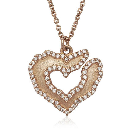 Sterling Silver Rose GP Heart with CZ Border Necklace ,