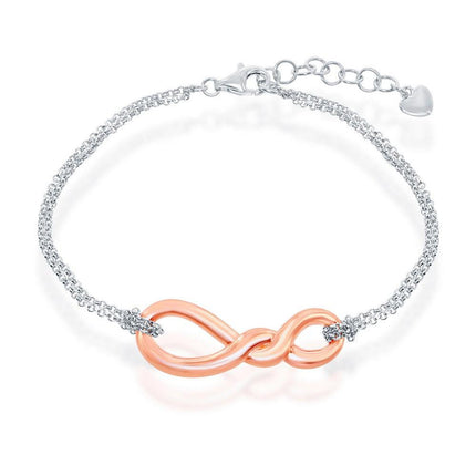 Sterling Silver Rose GP Infinity Knot Double Strand Bracelet, 7" ,