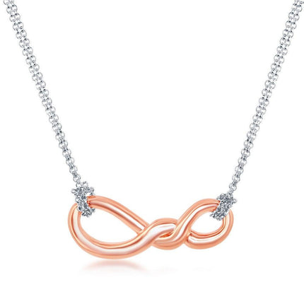 Sterling Silver Rose GP Infinity Knot Double Strand Necklace ,