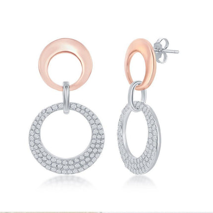 Sterling Silver Rose GP Interlocking Open Circle Earrings ,