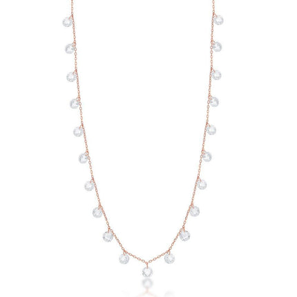 Sterling Silver Rose GP Linked Cubic Zirconia Necklace ,