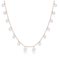 Sterling Silver Rose GP Linked Cubic Zirconia Necklace ,
