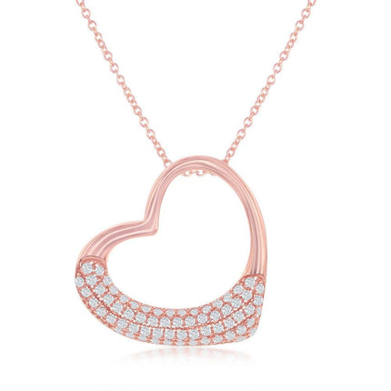 Sterling Silver Rose GP Micro Pave Open Heart Pendant ,