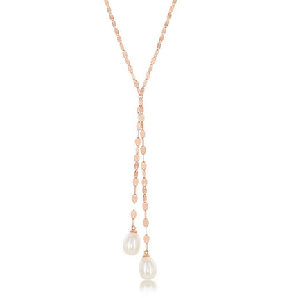 Sterling Silver Rose GP Mirror Chain with FWP Lariat Necklace ,