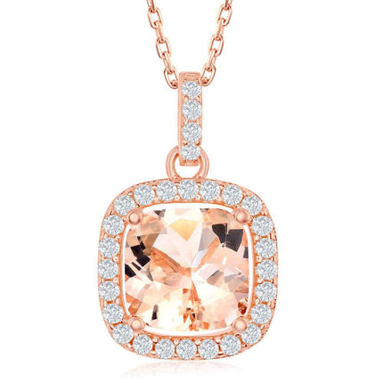 Sterling Silver Rose GP Morganite CZ with CZ Border Pendant ,