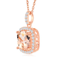 Sterling Silver Rose GP Morganite CZ with CZ Border Pendant ,