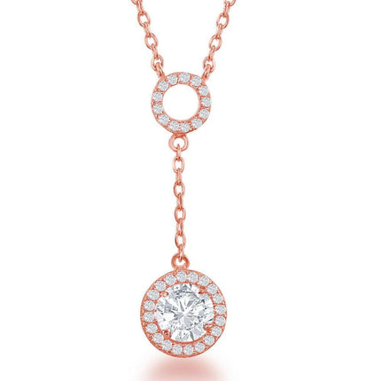 Sterling Silver Rose GP Open CZ Circle with Dropdown Necklace ,