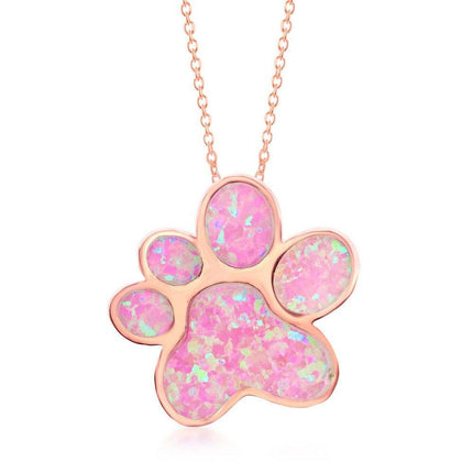 Sterling Silver Rose GP Pink Inlay Opal Paw Pendant ,