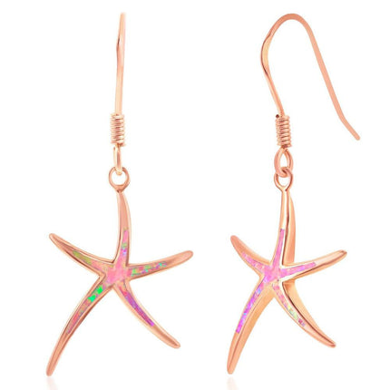 Sterling Silver Rose GP Pink Inlay Opal Starfish Earrings ,