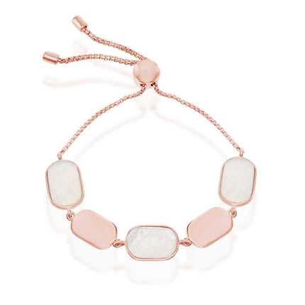 Sterling Silver Rose GP Polished and MOP Bolo Bracelet ,