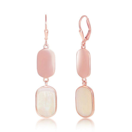 Sterling Silver Rose GP Polished and Pink MOP Earrings ,