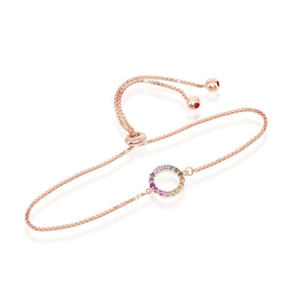 Sterling Silver Rose GP Rainbow CZ Open Circle Bracelet ,