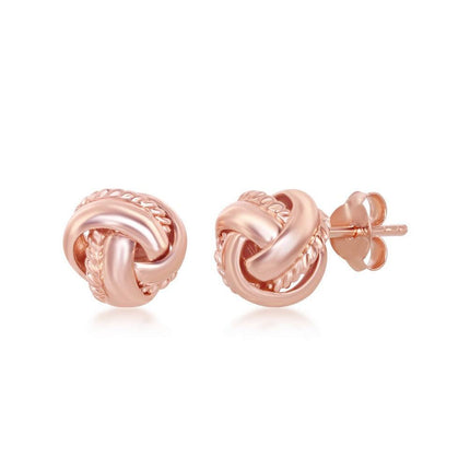 Sterling Silver Rose GP Rope Border Love Knot Stud Earrings ,