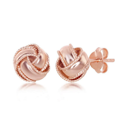 Sterling Silver Rose GP Rope Love Knot Stud Earrings ,
