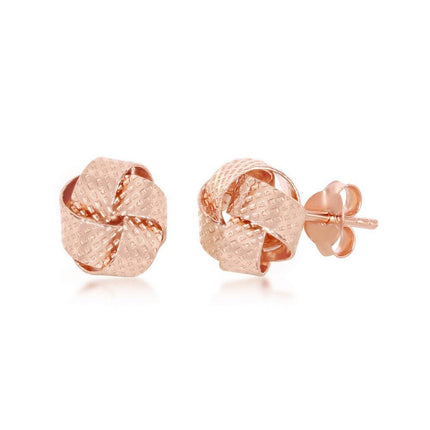 Sterling Silver Rose GP Textured Love Knot Stud Earrings ,
