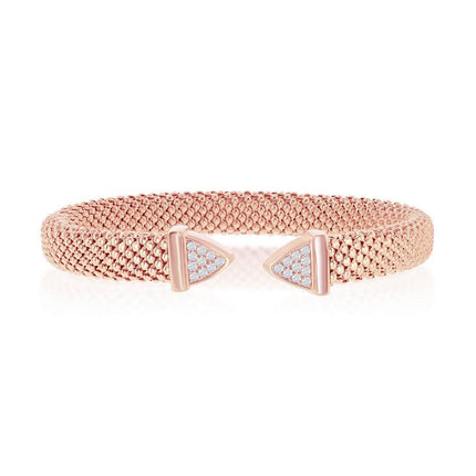 Sterling Silver Rose GP Triangle Cubic Zirconia Mesh Bangle ,