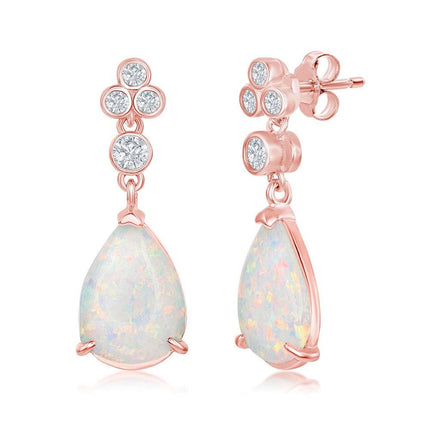 Sterling Silver Rose GP Triple CZ Cluster White Inlay Earrings ,