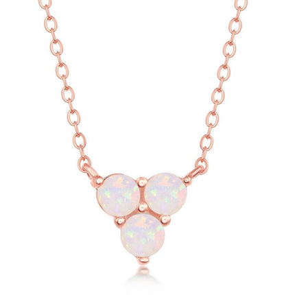 Sterling Silver Rose GP Triple White Opal Cluster Necklace ,