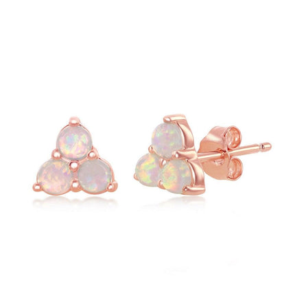 Sterling Silver Rose GP Triple White Opal Cluster Stud Earrings ,