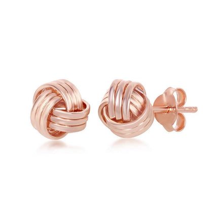 Sterling Silver Rose GP Triple Wire Love Knot Stud Earrings ,