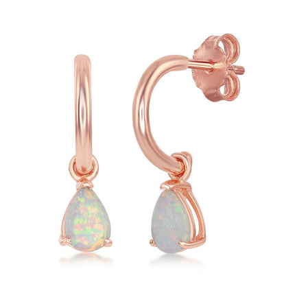 Sterling Silver Rose GP White Inlay Opal Open Hoop Earrings ,