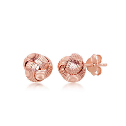 Sterling Silver Rose GP Wire Design Love Knot Stud Earrings ,