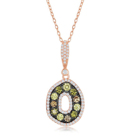 Sterling Silver Rose GP with Multi CZ and Black Plating Necklace ,
