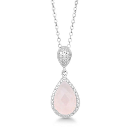 Sterling Silver Rose Quartz Diamond Pendant ,