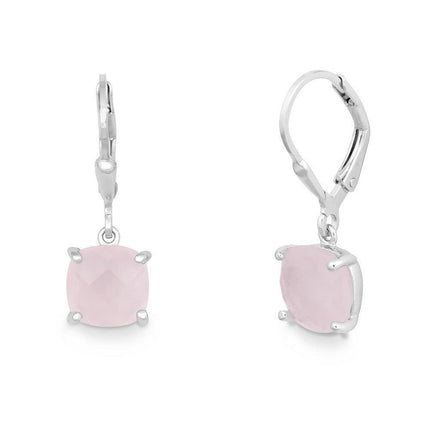 Sterling Silver Rose Quartz Drop Down Earrings ,