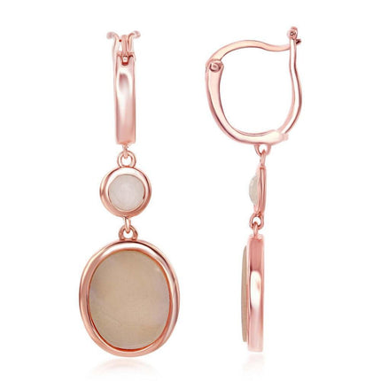 Sterling Silver Rose Quartz Oval Pink MOP Earrings ,